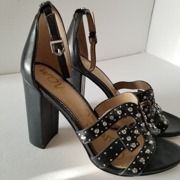 Sam Edelman Sandals Womens Size 6.5 Black Studded Yasha Block Heel - Picture 3 of 9